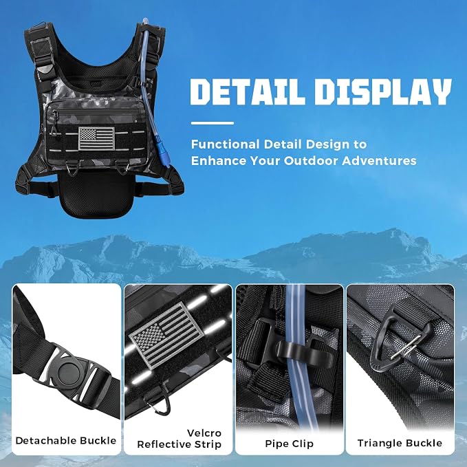 Running Hydration Vest with 2L Water Bladder， Lightweight Adjustable Hydration EDC Chest Pack for Men and Women, Water Backpack for Hiking, Cycling