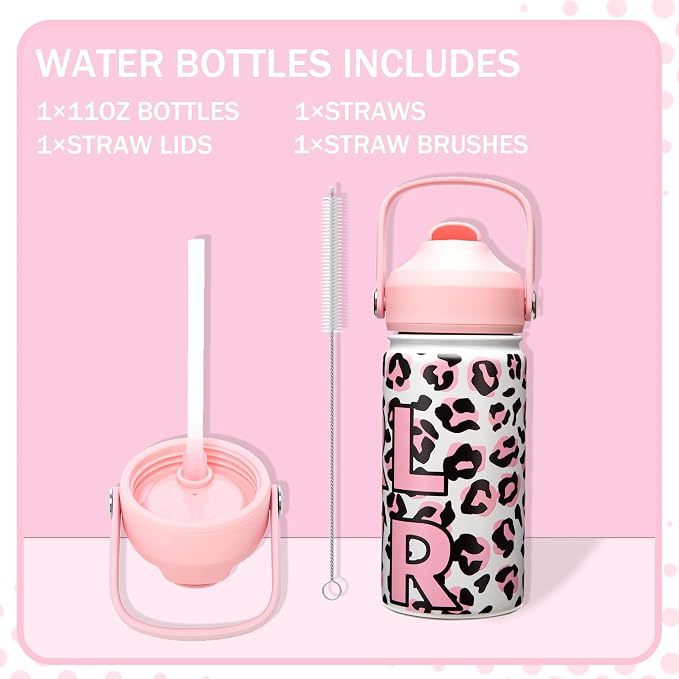 Kids Bento Lunch Box with 6 Compartments Girls Lunch Box with Lunch Bag,Leopard Print Stainless Steel Water Bottle,Ice Pack & Utensils Set,Birthday Gifts for Ages 3-12 Back to School Toddler Girls