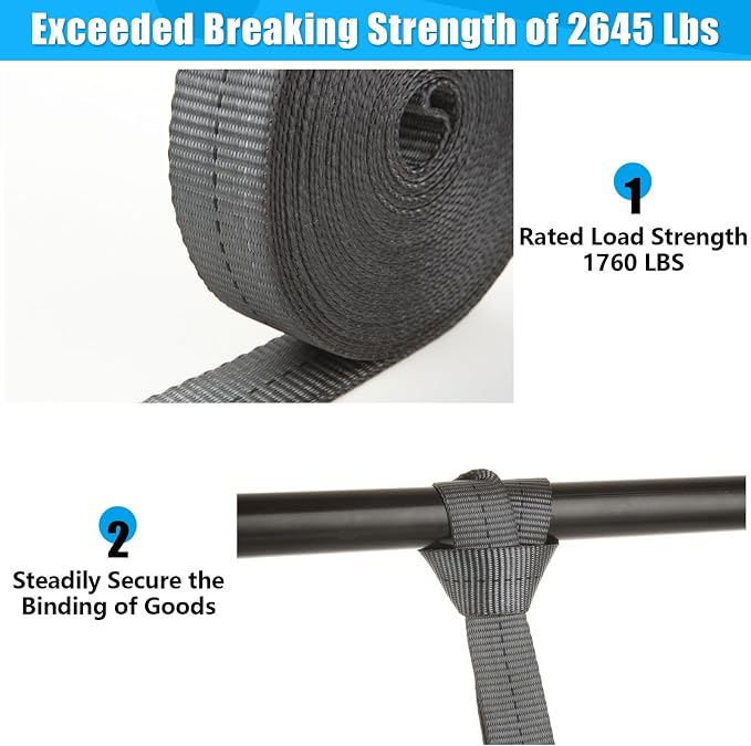 4 Pcs 1 Inch Ratchet Straps Heavy Duty 20ft Tie Down Straps Ratchet with Hooks, 2645 LBS Break Strength, Blue Cargo Ratcheting Straps for Motorcycle Straps Tie Downs, Trucks, Dark Grey