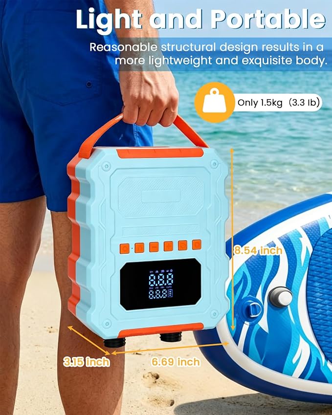 Electric Paddle Board Pump, 60PSI Rechargeable 20800mAh SUP Pump, Dual Stage Fast Inflation & Deflation with LED Light, Auto-Off Electric Pump for SUP, Surfing Kite, Tent and Inflatable Boat