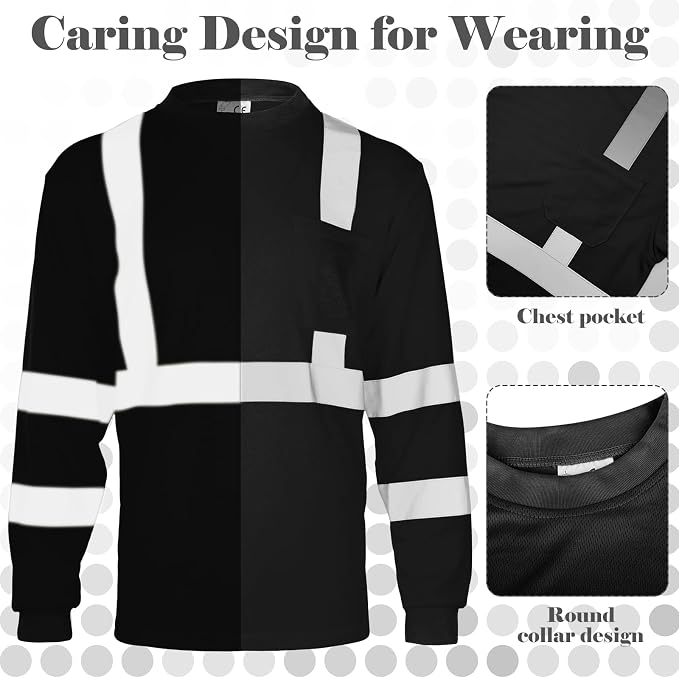 Amylove 4 Pcs Long Sleeve Safety Shirt High Visibility Reflective Construction Work Shirts for Men Women(L,Yellow, Orange, Black, Blue)