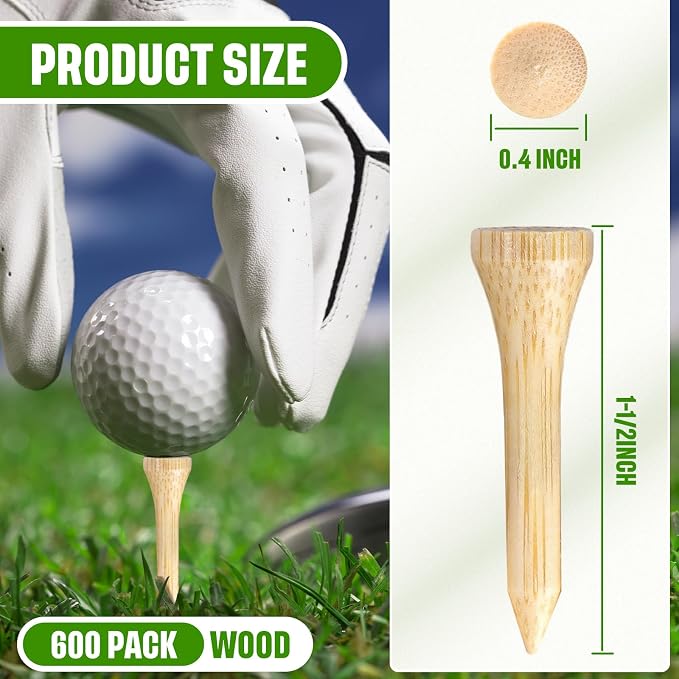 Mudder 2000 Pcs Bamboo Golf Tees Bulk Professional Golf Tees Reduce Friction Side Spin for Club Men Women Kids Accessories
