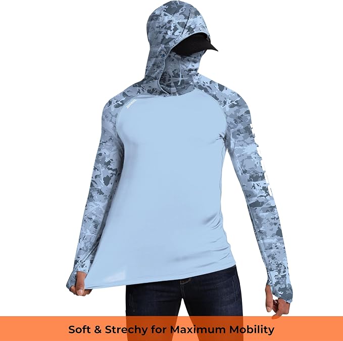 Rodeel Men's UPF 50+ Performance Fishing Hoodie, Long Sleeve Sun Protection Athletic Quick-Dry Breathable T-Shirt