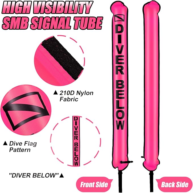 Surface Marker Buoy, Scuba Diving Surface Marker Signal Tube with Reflective Strip and Plastic Clip