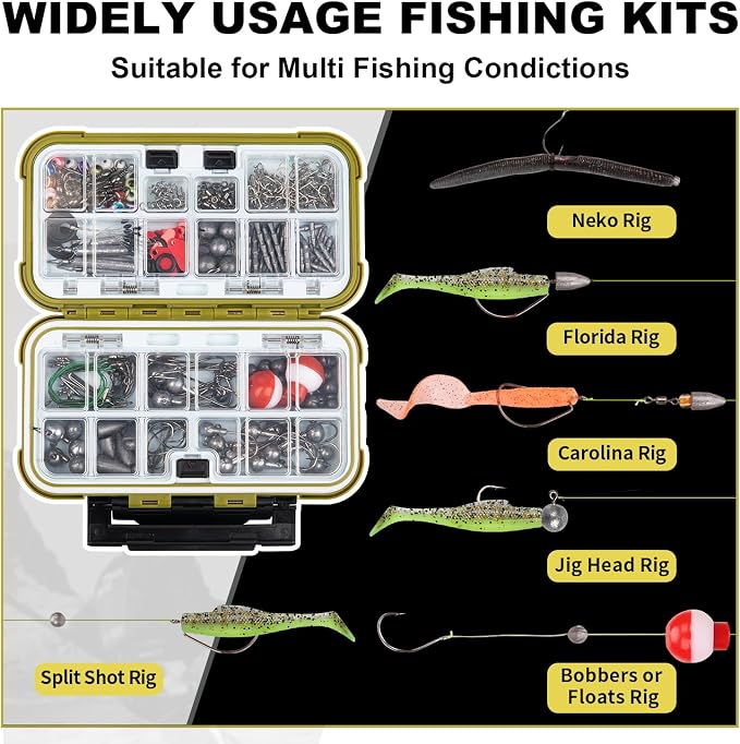GOTOUR 128/209/240/265pcs Fishing Lures Kit with Tackle Box, All-in-1 Fishing Accessories Gear Set with Soft Lure, Minnow, Crankbait, Hooks, Sinkers, and Terminal Tackle Kit, Fishing Gifts for Men