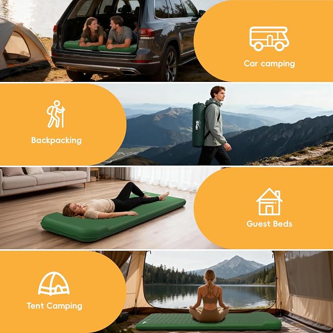 HiiPeak Memory Sleeping Pad, Compact Ultra-Thick Foam Sleeping Mats with Pillow for Camping, Easy Inflate&Deflate,9.5 R-Value Insulated Camping Mattress Pad for Car Travel Tent