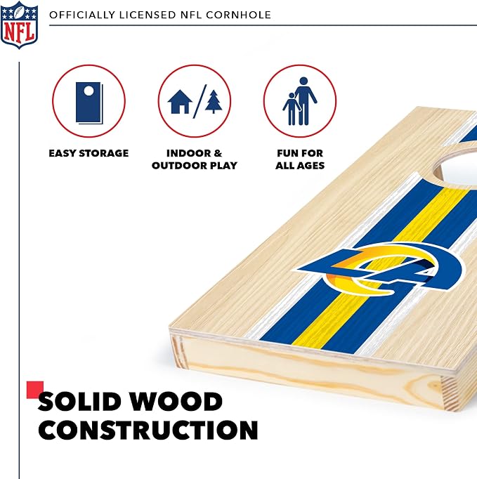NFL Football Portable Size 1' x 2' Solid Wood Cornhole Set with Direct Print HD Team Graphics – Travel Size