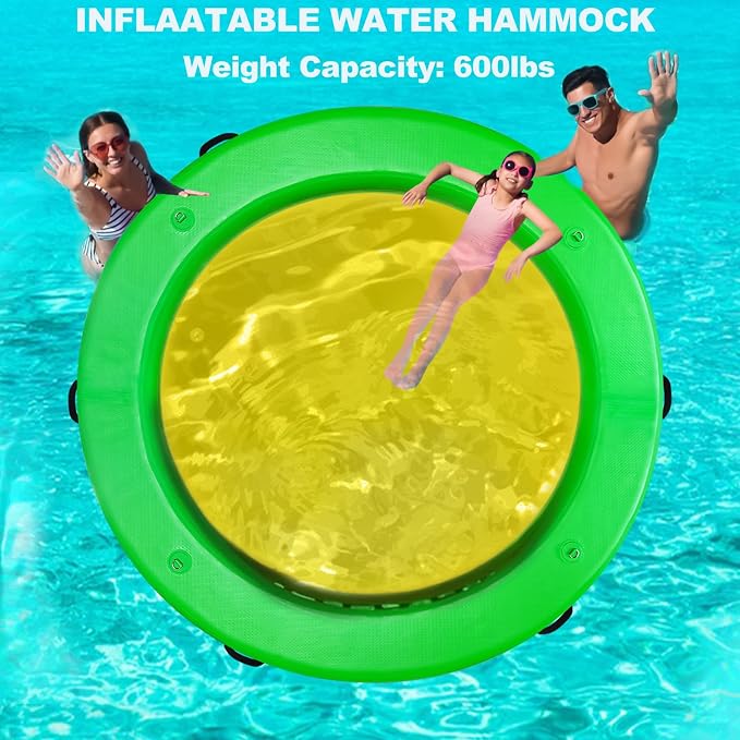 Water Hammock Inflatable Dock, 3.8ft/6ft/8ft Floating Raft Circular Water Island, Float Rings Air Mesh Platform for Lake/River/Swim Pool