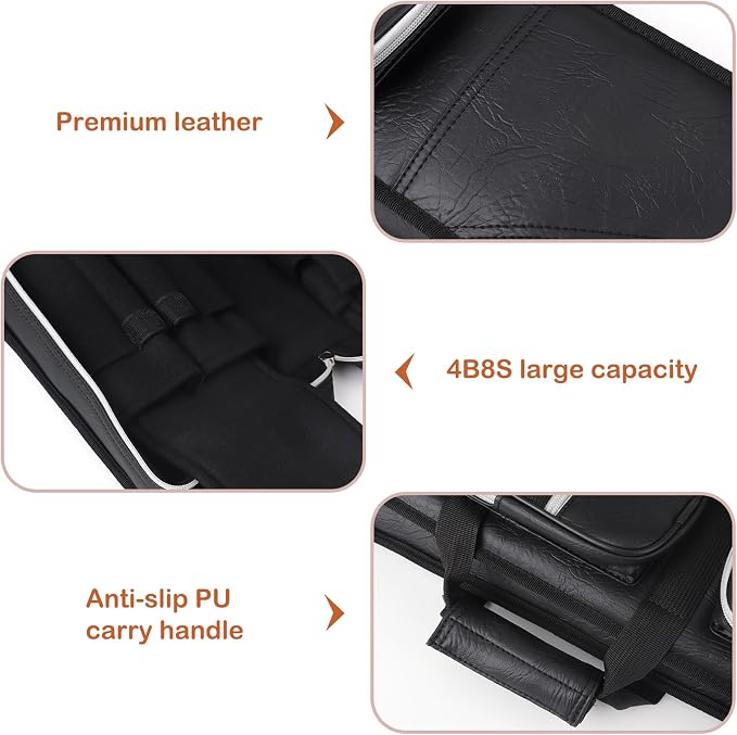 4x8 Pool Cue Case Billiard Stick Carrying Case Leatherette Soft Cue Bag Hold 4 Butt 8 Shaft Black