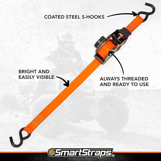SMARTSTRAPS 10’ Retractable Ratchet Straps, 2 Pack – 3,000lb Break Strength, 1,000lb Safe Work Load — Haul Motorcycles, Boats, and Appliances with Patented Technology Heavy Duty Ratchet Straps