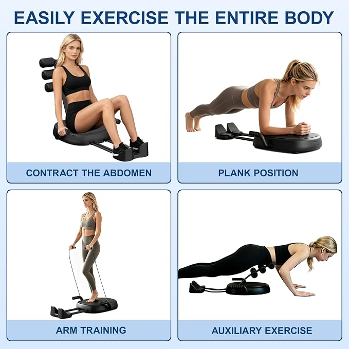 Ab Machine with Auto Rebound, Ab Workout Equipment with 3 Adjustable Resistance, Flodable Sit Up Exercise Foam Roller & Handle, Ab Crunch Machine with 330 Lbs Weight Capacity, for Home, Office, Core Strength, Stomach Workout (Black)