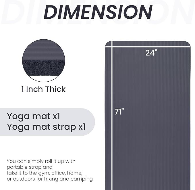 Signature Fitness Extra Thick High-Density Foam Yoga Mat – Multiple Thicknesses (1/2" & 1") / Multiple Colors – Double-Sided Non-Slip Surface – with Carrying Strap for Pilates, Yoga & Home Workouts