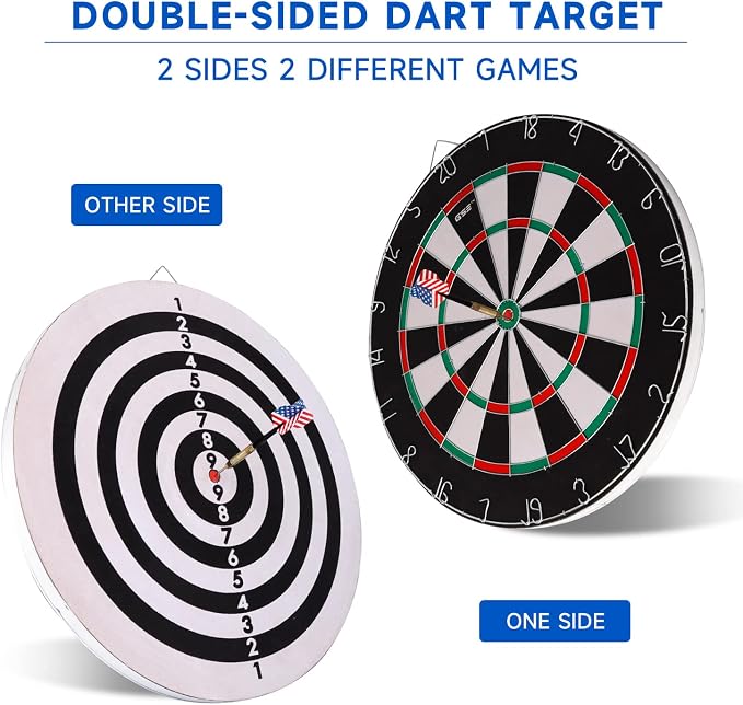 GSE Games & Sports Expert 18" Regulation Size Steel Tip Dartboard Game Set. Excellent Bristle/Sisal, Paper Baseball, Bullseye, Dart Board Game Set (Several Styles Available)