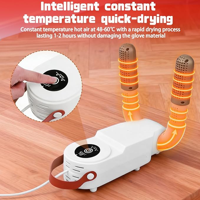 Boxing Gloves Dryer, 48°C Constant Temp Glove Dryer w/ 0-120 Min Timer, Fast MCH Heat, Dual Air Duct, Foldable Portable Gear Dryer for Boxing for Kids and Adults Effectively Eliminates Odors(White)