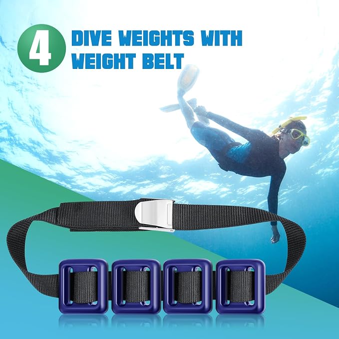 Tellegloww 4 Pcs Dive Weights Belt for Scuba Diving Coated Dive Weights Nylon Dives Belt with 1 Metal Quick Release Buckle for Free Diving Spear Fishing