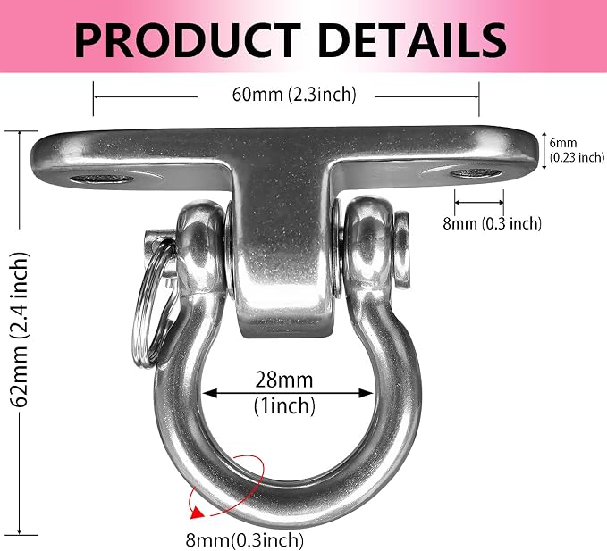 2-Pack Stainless Steel Swing Hangers,Slient Bearing Swing Hanger, Anti-Rust Heavy Duty 180° Rotary Swing, 1500LB Wooden Yoga Hammock Chair, Sandbag Porch Swing