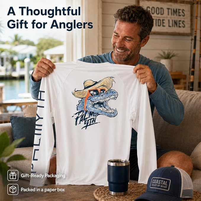 Palmyth Fishing Shirts for Men Long Sleeve UPF 50+ T Shirt Sun Protection | Quick Dry, Sun Protection, Myth-Cool Fabric, Fish Print, Moisture Wicking, Stretchy, Breathable, Fishing,Boating,Outdoor Wear
