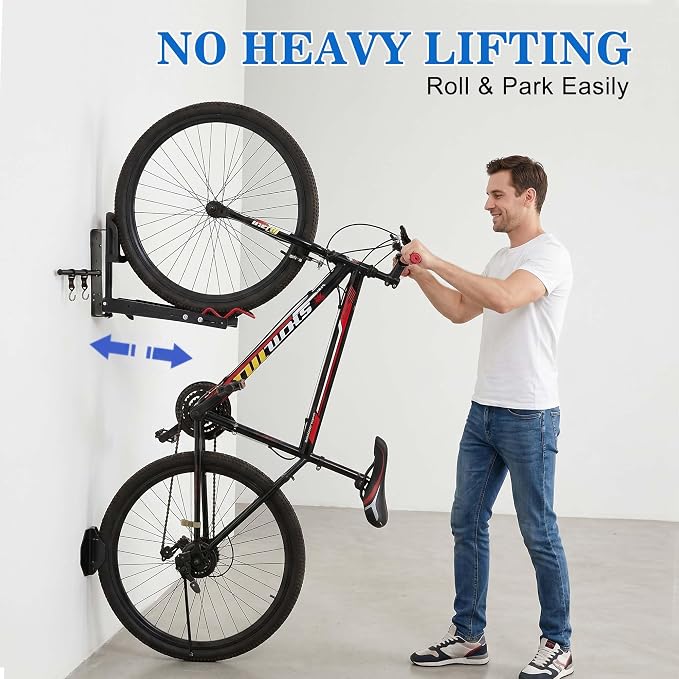 Swivel Bike Wall Mount, Bike Storage System for Garage, No Heavy Lifting Bicycle Hanger, Space Saving Wall Storage Bicycle Rack for Home & Garage Holds Up to 80 Lbs