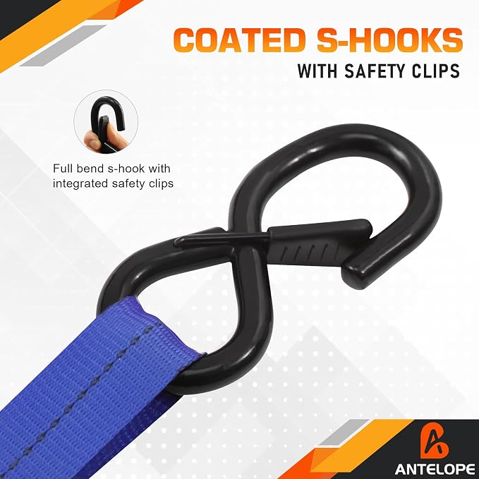 Retractable Ratchet Straps(4 PK), 1" x 12 ft Auto Retract Tie Downs, Automaitc Ratchet Straps,1500lb Break Strength AutoRetract Self Retracting for Motorcycle, Truck, Cargo, Trailer, ATV, UTV -Blue