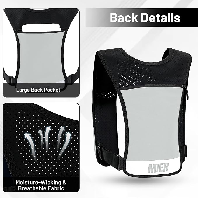 MIER Running Vest for Women Men, Lightweight Breathable Hydration Vest with 500ml Soft Flask Reflective Hydration Backpack for Marathon Cycling Hiking Jogging