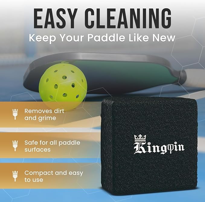 Kingpin Paddle Eraser [Pack of 2] 2"x2"x1", Black, Non-Abrasive Rubber Cleaner for Pickleball Paddles | Safe for All Paddle Carbon Fiber Surfaces | Outdoor & Sports Gear