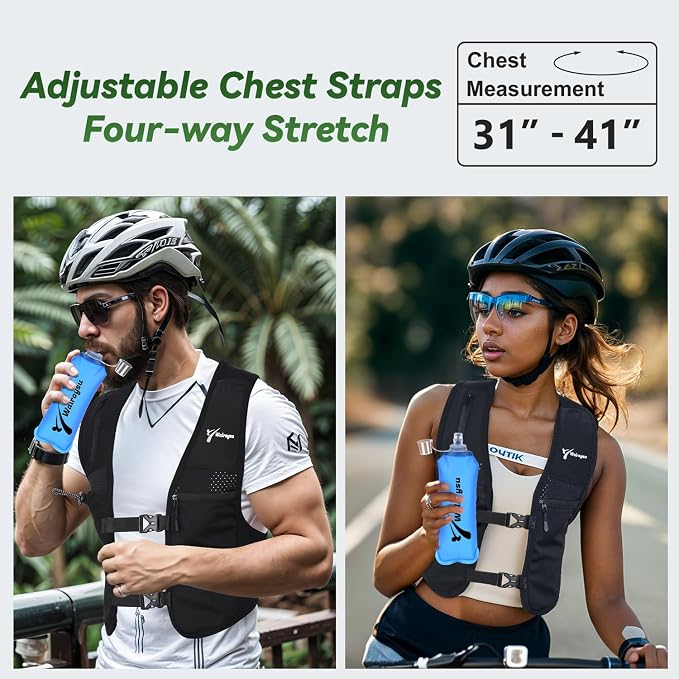 Running Vest for Women & Men, Adjustable Elasticated Sternum Straps Vest with 500ml Soft Flask, Fast and Free Reflective Running Vest, Designed for Running Marathon Trail Race Jogging Cycling