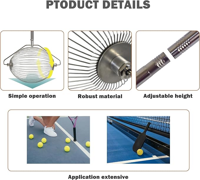 Tennis Ball Picker Upper, Extendable Ball Retriever Collector, Lightweight Hopper for Tennis and Pickleball Pickup, No Bending Needed