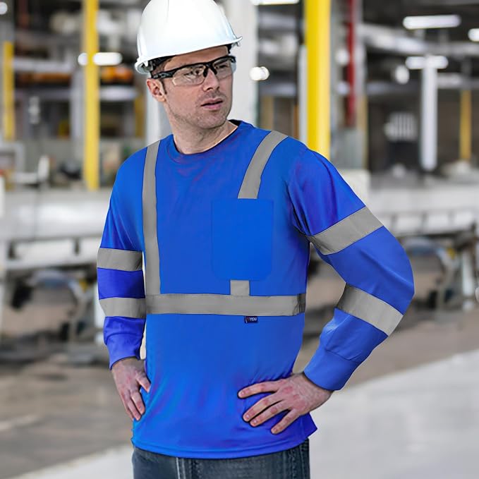 AYKRM Safety T Shirt Reflective High Visibility hi vis Long Sleeve T Shirt (XS-6XL)