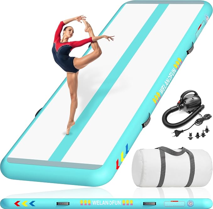 Air Tumble Track Mat for Gymnastics | 4/6 / 8 inches Air Tumbling Mats, 6.56/10 / 13 / 16ft Inflatable Gymnastics Mat for Home Use, Training, Cheerleading, Water Yoga with Electric Air Pump