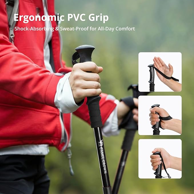 CAMEL CROWN Trekking Poles 2 Pack, Lightweight Hiking Poles for Men Women, 20-43in Adjustable Walking Sticks with Tungsten Carbide Tip & Shock-Absorbing PVC Grip, Backpacking Camping