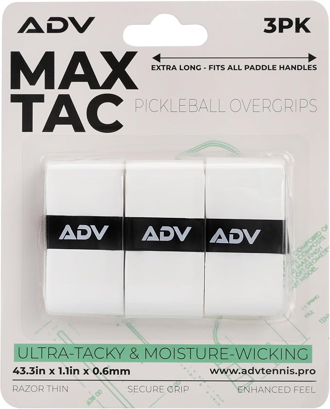 ADV MaxTac Tacky Pickleball Grip Tape - 3, 6, 12-Pack - Extremely Sticky Non-Slip Pickleball Overgrip - Razor-Thin & Easy to Use Pro Pickleball Paddle Grip Tape