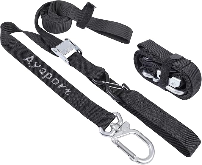 Ayaport Motorcycle Tie Down Straps 1.5” x 8’ (with Swivel Carabiner Hooks) Cam Buckle Tie Downs, Handlebar Strap for Dirt Bike, Motor Bike, Kayak, Car, Truck, Boat, Cargo, Black