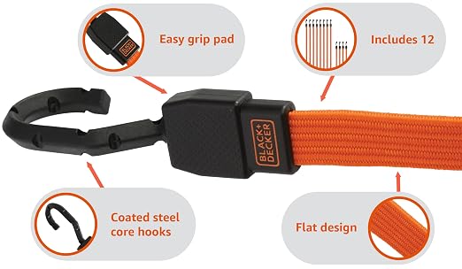 BLACK+DECKER 17-Piece Tow & Secure Tie Down Kit | 14' x 4,500 lbs Tow Rope with Clip Hooks, 1" x 10' Deluxe Cam-Buckle Straps, 24" and 36" Length Flat Bungee Straps