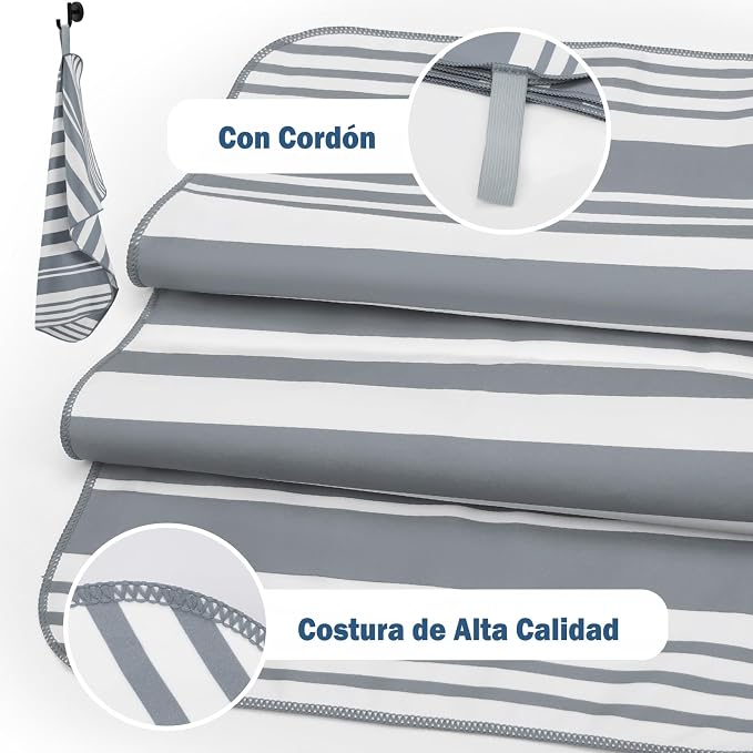 2-Pack Microfiber Beach Towels Set (63"x31.5" + 31.5"x16") | Oversized Quick Dry Sand Free Travel Towel for Beach Pool Gym Camping (Grey Towel A)