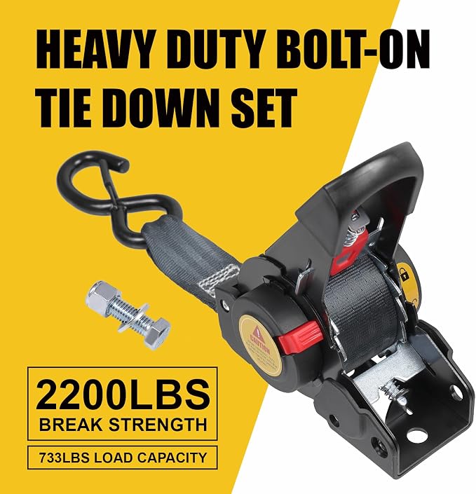 Ayaport Boat Retractable Tie Downs Boat Trailer Straps Ratcheting 1.5 inch x 6ft Bolt-on Transom Tie Down Strap to Trailer - 2200lbs Break Strength, Heavy Duty Ratchet Straps