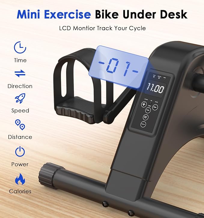 Under Desk Bike Pedal Exerciser for Seniors, 12-Level Electric Mini Exercise Bike with LCD, Quiet Motorized Arm & Leg Pedaler for Seniors