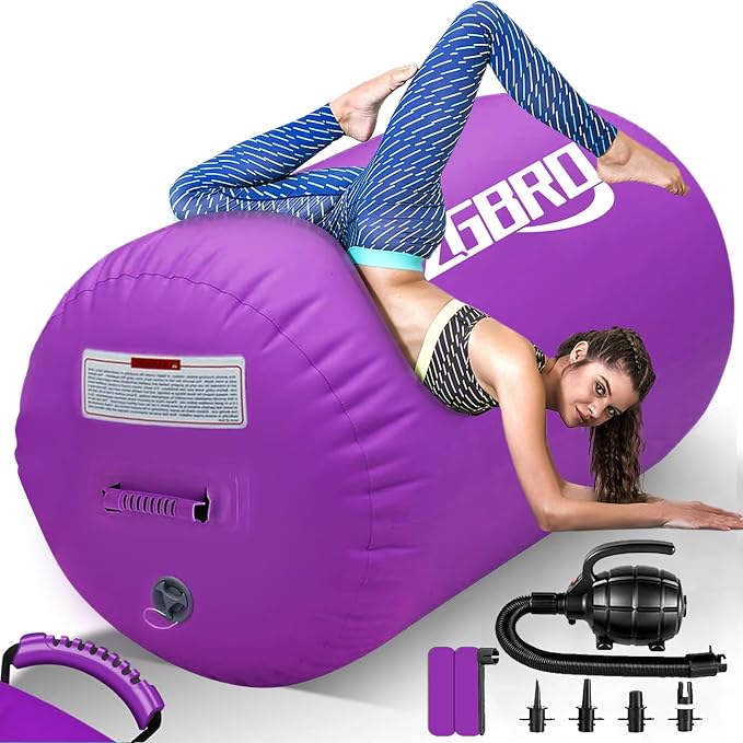 CZGBRO Gymnastics Barrel Air Roller with Pump, Inflatable Tumbling Equipment Air Mat Octagon Mat for Backhandspring Training Cheerleading Home Use