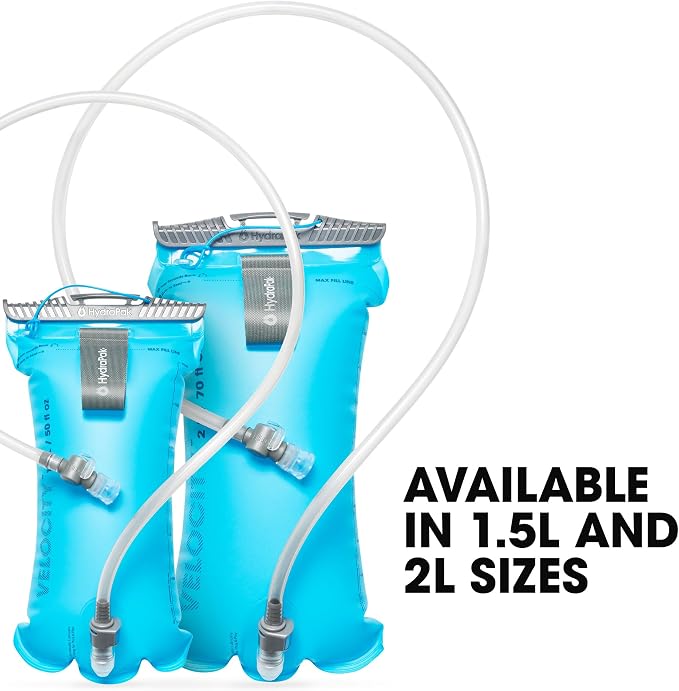 HydraPak Velocity Hydration Reservoir (1.5L, 2L, 3L), Ultralight Water Bladder, Self-Sealing Bite Valve, Leak Proof, Reversible, Dishwasher Safe