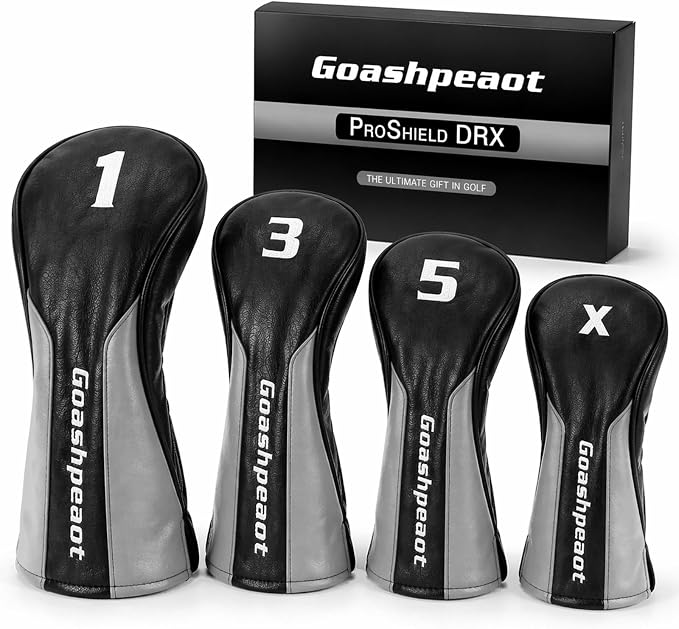 Premium PU Leather Golf Head Covers, Golf Club Headcovers for Driver Fairway Wood Hybrid, Protective PU Leather Wood Covers with Number Tags and Soft Lining