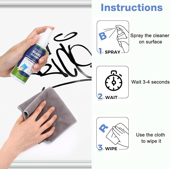 Loopeer 32 Pack Whiteboard Cleaner Spray 3. 4 oz Dry Erase Board Cleaner with Cloths Non Toxic Dry Erase Cleanning Removes Stubborn Marks from Whiteboards