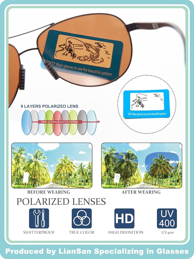 LianSan Premium Aviator Bifocal Reading Sunglasses for Men Women Retro Top Clear Sun Readers UV Protection