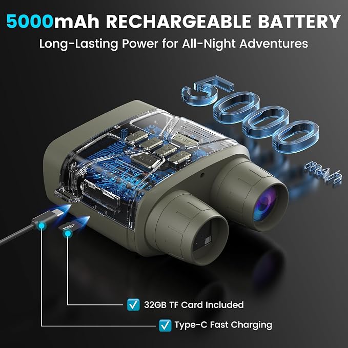 Night Vision Goggles for Adults, 4K Night Vision Binoculars with 5000mAh Rechargeable Battery and 32GB TF Card for Hunting, Wildlife Observation and Security
