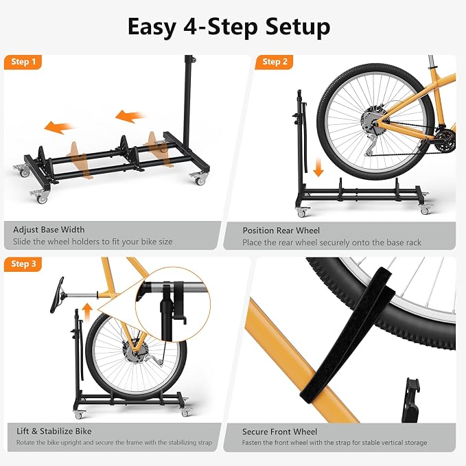 Vertical Bike Stand, (2 Pack) Space Saving Indoor Bicycle Storage Rack with Wheels for Garage & Apartment, Freestanding adjustable Holder Fits Most Road, Mountain & Hybrid Bikes up to 29"