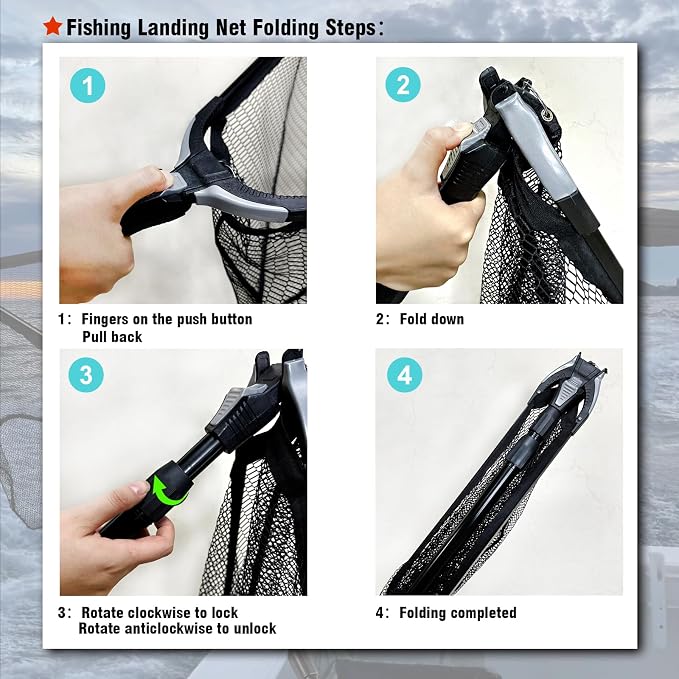 Fiblink Folding Aluminum Fishing Landing Net Fish Net with Extending Telescoping Pole Handle