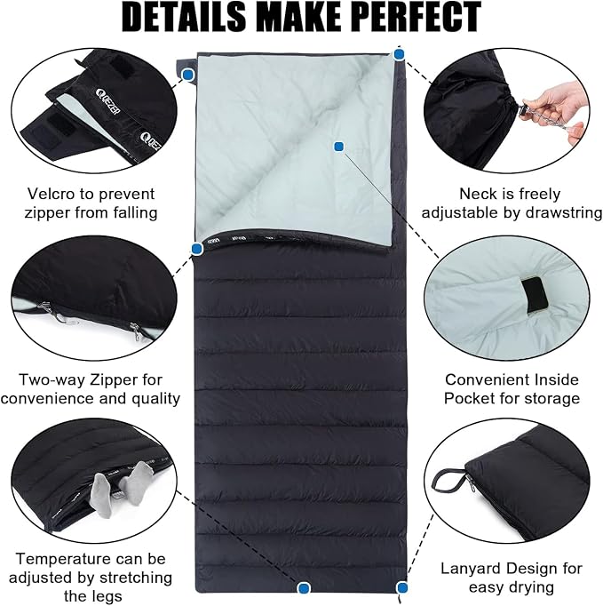 Down Sleeping Bag for Adults, Ultralight Wearable Sleeping Bag for Backpacking
