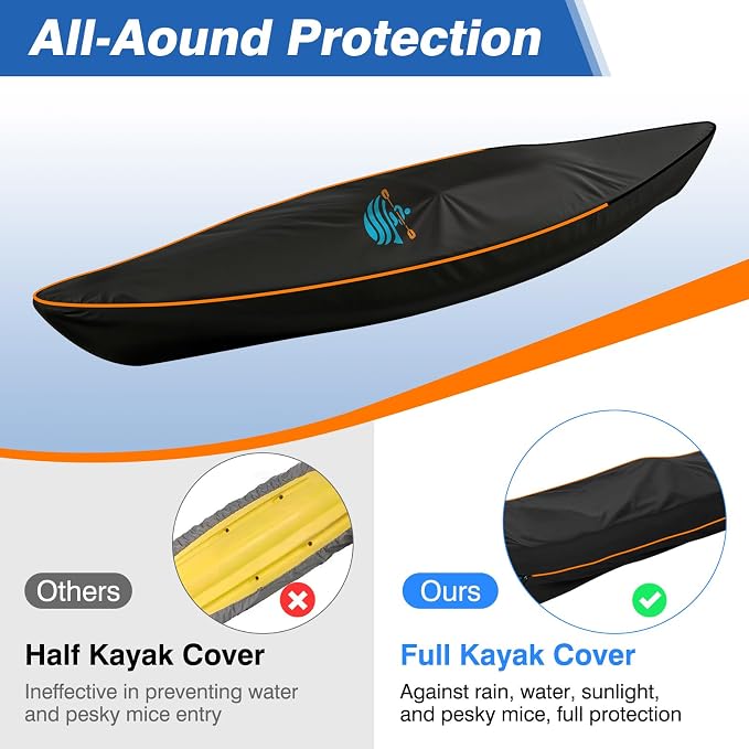 Kayak Cover 600D Canoe Cover for Outdoor Storage Heavy Duty & Waterproof, Fade-Resistant, Fits Paddle Board, SUP, Canoe, and Kayak Boat