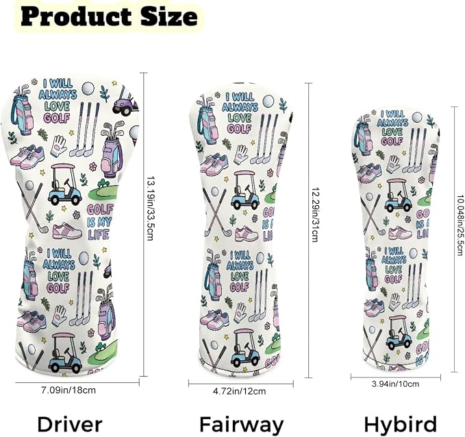 Rnyleeg Golf Club Head Covers for Women Driver Head Cover Leather Fairway Wood Headcover Hybrid Headcovers for Golf Clubs