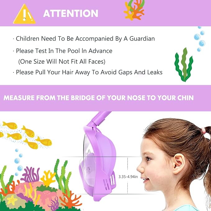 Kids Snorkel Mask Full Face, Snorkeling Gear for Kids with Camera Mount, 180 Degree Panoramic View Snorkeling Set Anti-Fog Anti-Leak