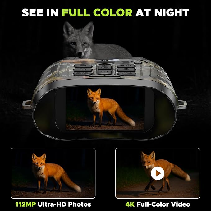 Night Vision Goggles 4K, 112 MP Full Color Night Vision Binoculars 18X Zoom, 5000mAh Battery, 1968ft Range, 64GB Card Included, Infrared Binoculars for Hunting Camping Security