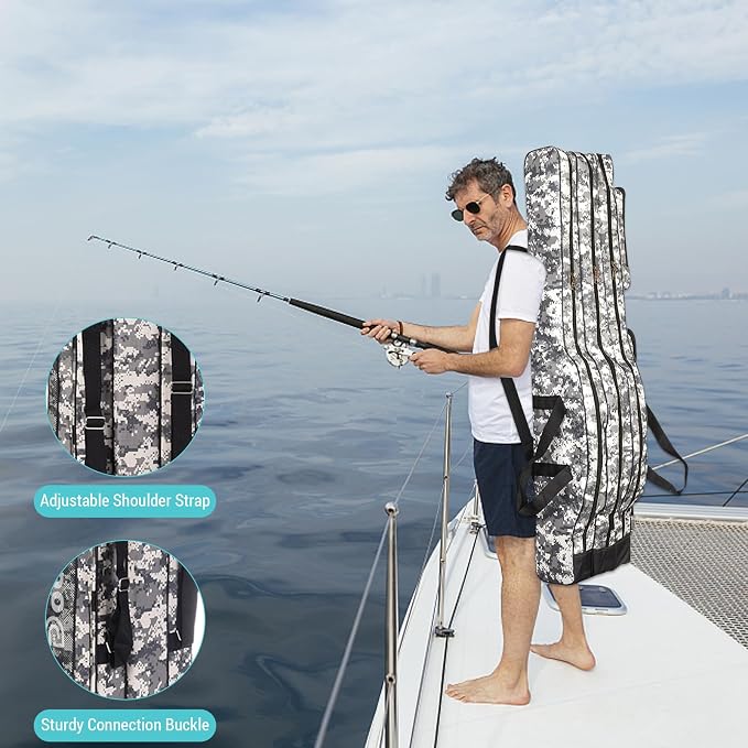 Fishing Bag Portable Folding Fishing Tackle Storage Bags Oxford Fishing Rod Case Fishing Pole Bag Carry Organizer Outdoor Waterproof for Fishing Camping Hiking Traveling